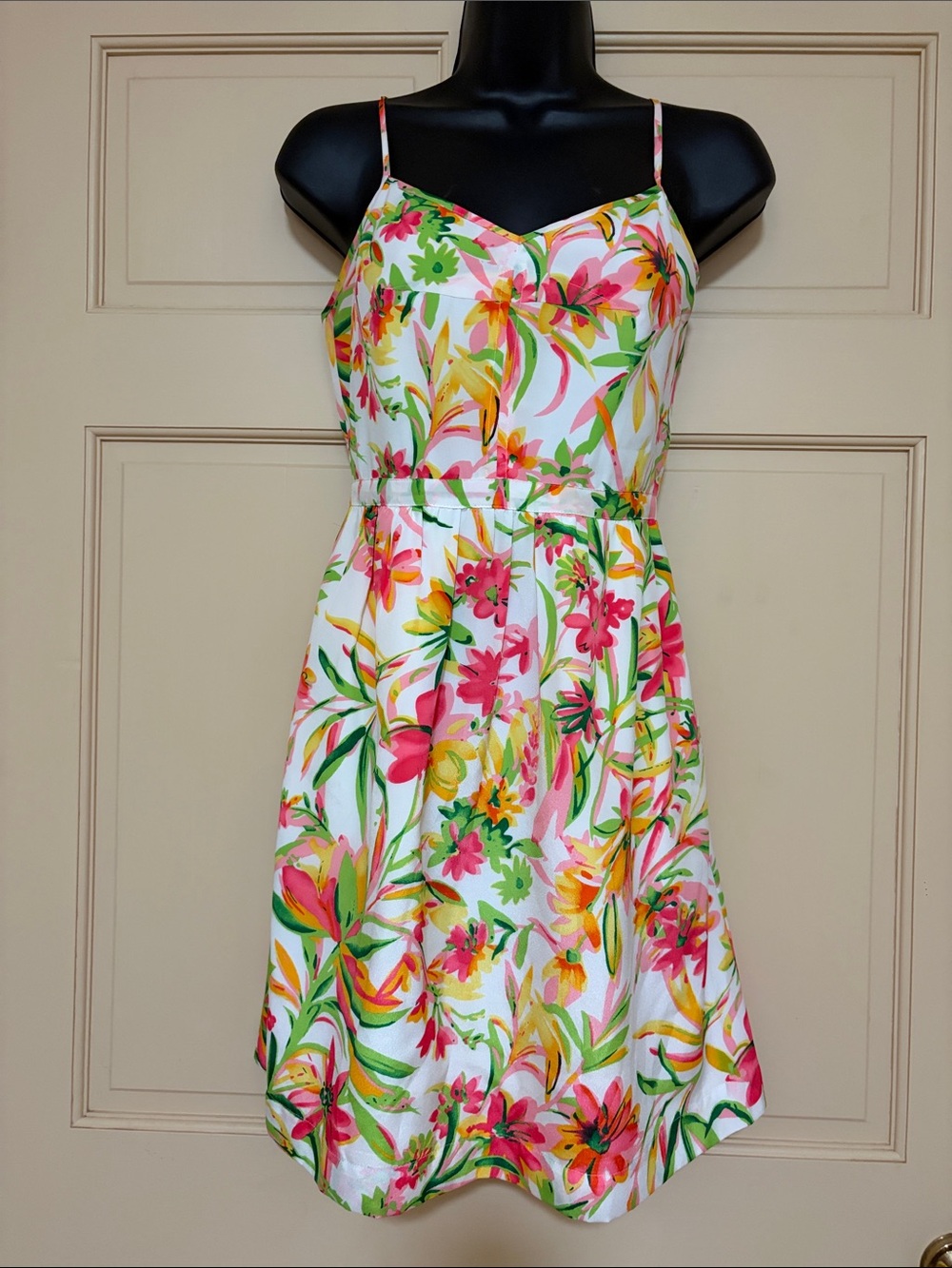 J. Crew Tropical Floral Spaghetti-Strap Mini Dress in White, Pink, Green, Yellow